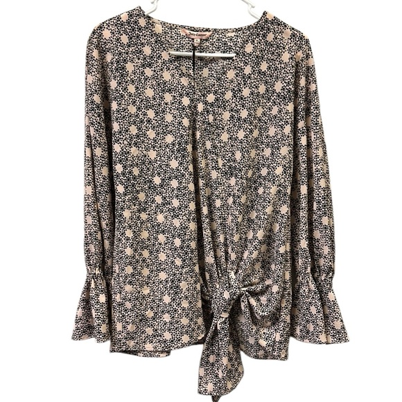 Y2K Juicy Couture Pink Black Blossom Rain Tie Front V Neck Top Blouse Medium - Picture 7 of 11